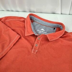 Tommy Bahama Polo Shirt Men's 3XL Short Sleeve Tencel Poly Textured‎ Peach Read.